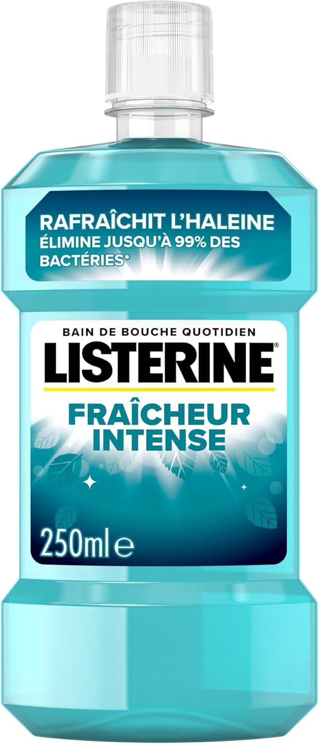 Listerine – Bain de Bouche Fraîcheur Intense (bouteille de 250 ml) – Soin bucco-dentaire quotidien contre la plaque dentaire – Bain de bouche pour une haleine fraîche durable