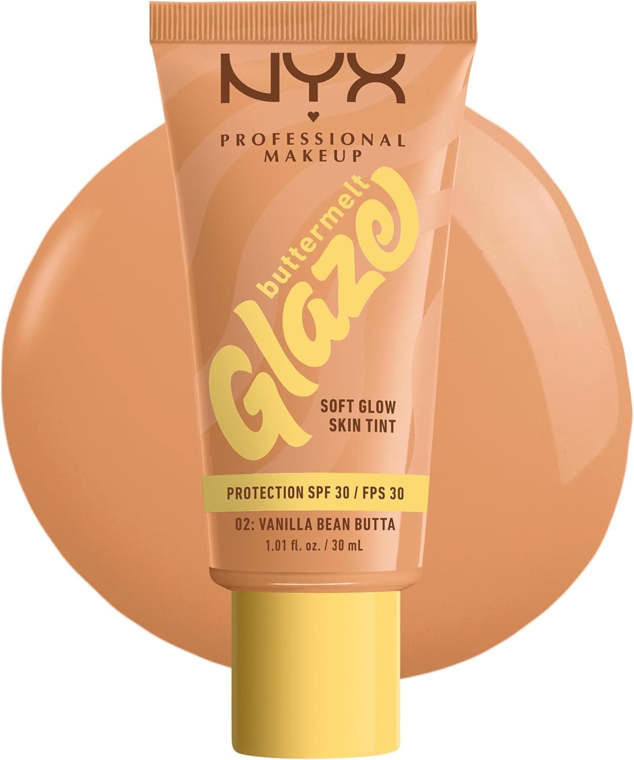 NYX Professional Makeup - Fond de Teint Hydratant SPF30 - Tenue Longue Durée Jusqu'à 12h - 93% d'Ingrédients Soin - Formule Vegan - Buttermelt Glaze Tint - Teinte : Vanilla Bean Butta - 30ml