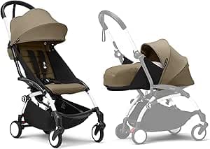 Stokke YOYO3 Stroller with Newborn and Colour Pack 6+ - Includes White Frame, YOYO 6+ Color Pack (Toffee) and Newborn 0+ (Toffee) Pack