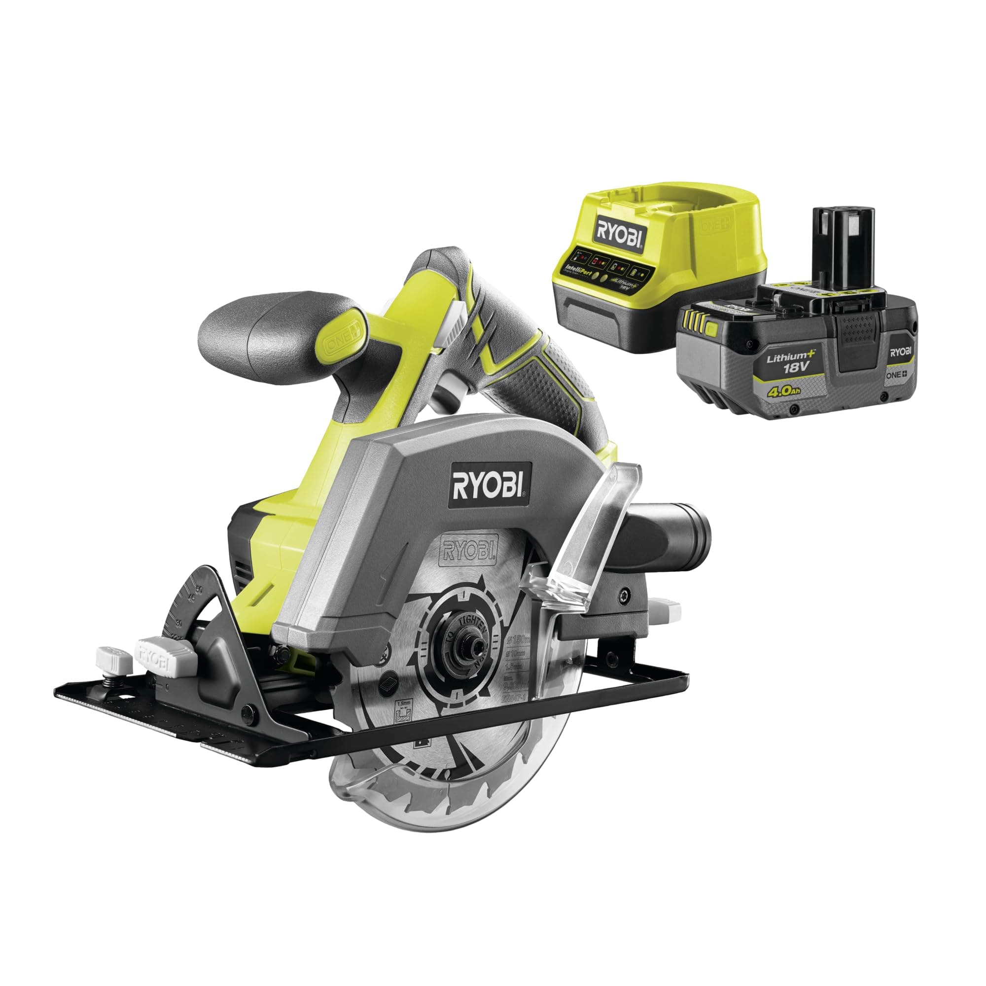 Ryobi RYOBI - ONE+ circular saw 18 Volts - Ø150 mm, 4700 rpm, Comes with a 18-tooth blade 150 mm bore 10 mm and a 4Ah battery & its charger - R18CSP-140GZL