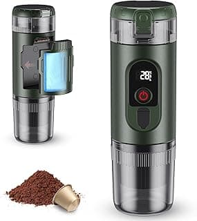 Cafetière portable 2 en 1 avec batterie de 7650 mAh, extraction à chaud/froid, pour capsules Nespresso et café moulu, portable pour le bureau, les voyages et le camping (vert)