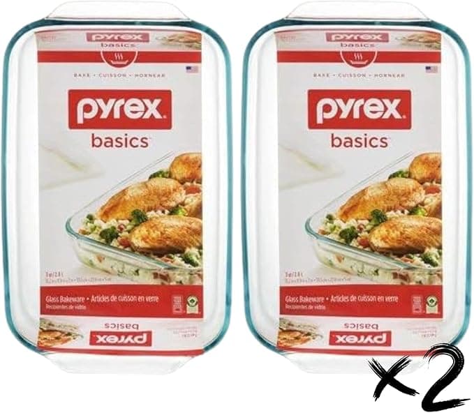 Pyrex Pyrex Basics 3 Quart Oblong Glass Baking Dish, Clear 9 x 13 inches (Set of 2) Pyrex
