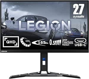 Lenovo Legion Y27h-30 - 27" Gaming Monitor with EyeSafe (2K QHD, IPS, 180Hz, 0.5ms MPRT, HDMI, DP and USB-C Cables, FreeSync Premium, Speakers) Tilt/Height/Rotate/Swivel Adjustment