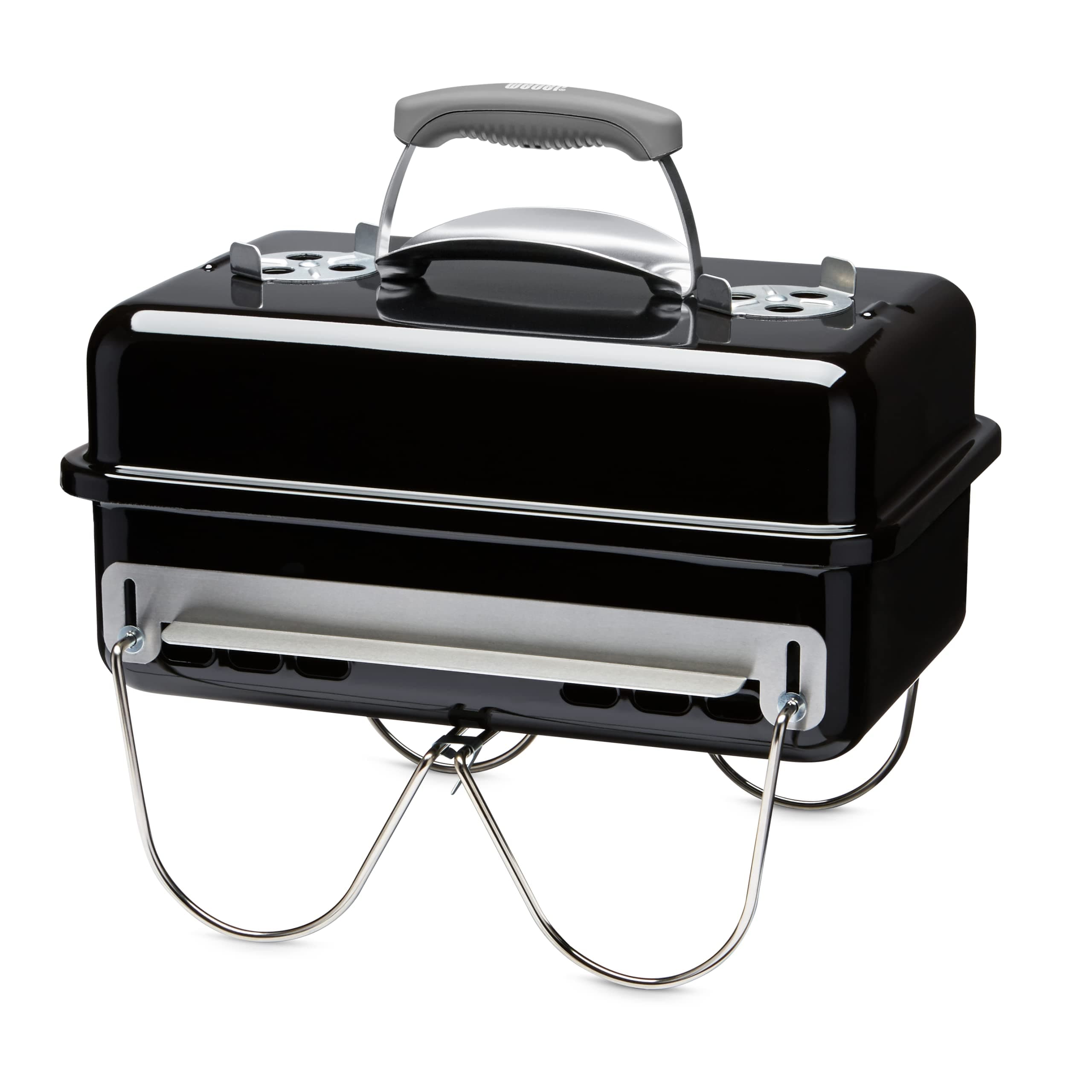 Weber Go‑Anywhere Portable Charcoal BBQ Barbecue with Folding Legs, Compact Design for Camping and Picnics, Durable Coating, Airflow Control, Cooking Surface 42 x 26 cm, Black