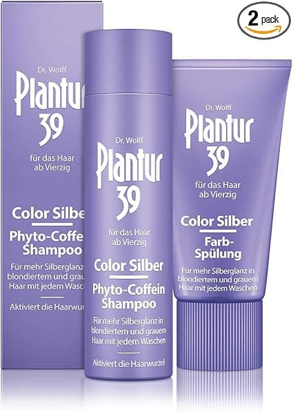 Plantur 39 Color Silver Caffeine Shampoo 250ml + Colour Conditioner 150ml - For Silver Shine in Blonde and Grey Hair | Against Hair Loss
