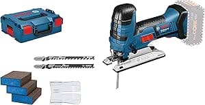 Bosch Professional Bosch Professional 18V System cordless jigsaw GST 18 V-LI S (mushroom handle, cutting depth wood/aluminium/metal: 120/20/8 mm, 3 blades, splinter shield, without battery or charger, in L-BOXX)          [Energy Class A+]