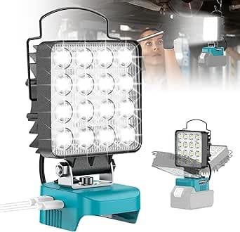 Rechargeable LED Lamp for Makita 18V Battery - LIVOWALNY 48W Dual Switch LED Floodlight with Type C/USB Work Light for Garage, Camping, Construction Site (No Battery)          [Energy Class G]