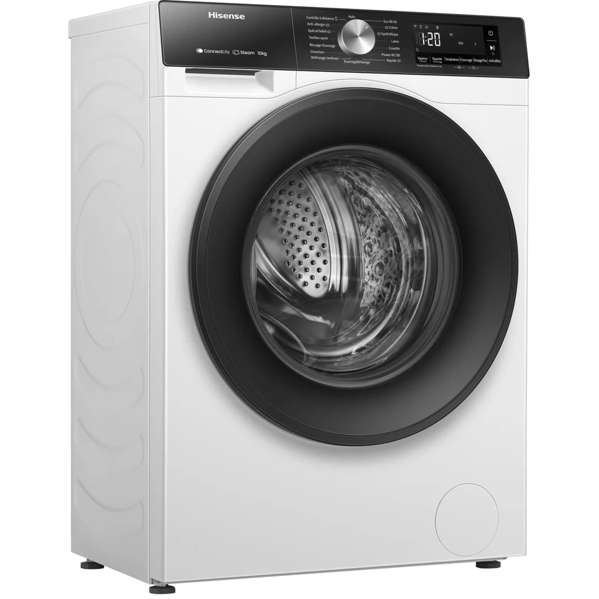Hisense WF3S1043BW3 Steam Washing Machine, Class A, 10.5 kg, WiFi Connectivity, 99.9% Steam Function, Car Wash, Quick Wash 15 Inch, PureJet, White