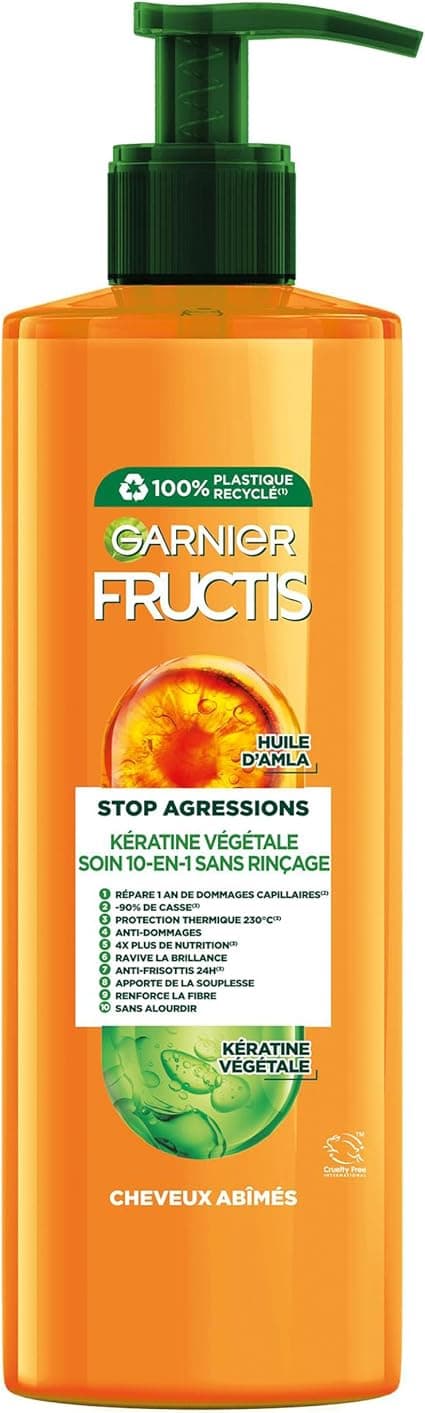 GARNIER Fructis 10-in-1 Stop Aggressions Care Enriched with Marula Oil and Keratin Damaged Hair Leave In 400 ml - Image 1