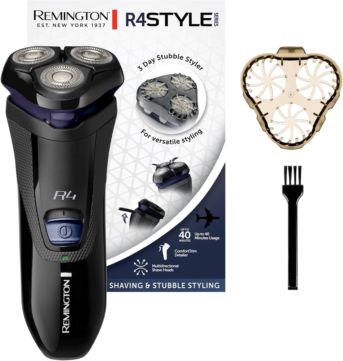 Remington R4002 Electric Shaver [Wet and Dry Shave] R4 (Cordless Use, 360° Rotating Heads, Precision Retractable Comforttrim + 3 Day Beard Trimmer Guide, Ergonomic) Trimmer