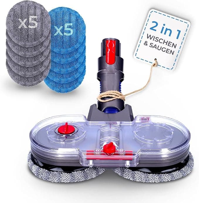 Sillar Electric Mop Head for Dyson V15 V11 V10 V8 V7 Vacuum Cleaner with Removable Water Reservoir, Mop Head with Reservoir and 10 Washable Mops - 5 Grey + 5 Blue - Image 1