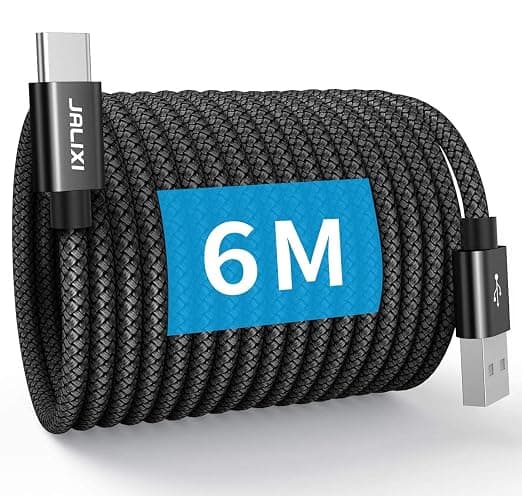 JALIXI USB C Cable 6M Extra Long 3A USB to USB Cable Fast Charging Nylon for PS5 Controller, Samsung Galaxy Tab A7 A8, S10 S9 S8 S23 S22 S21 A55 A54 A53 A35 A25 A15 A14 A13, Black - Image 1