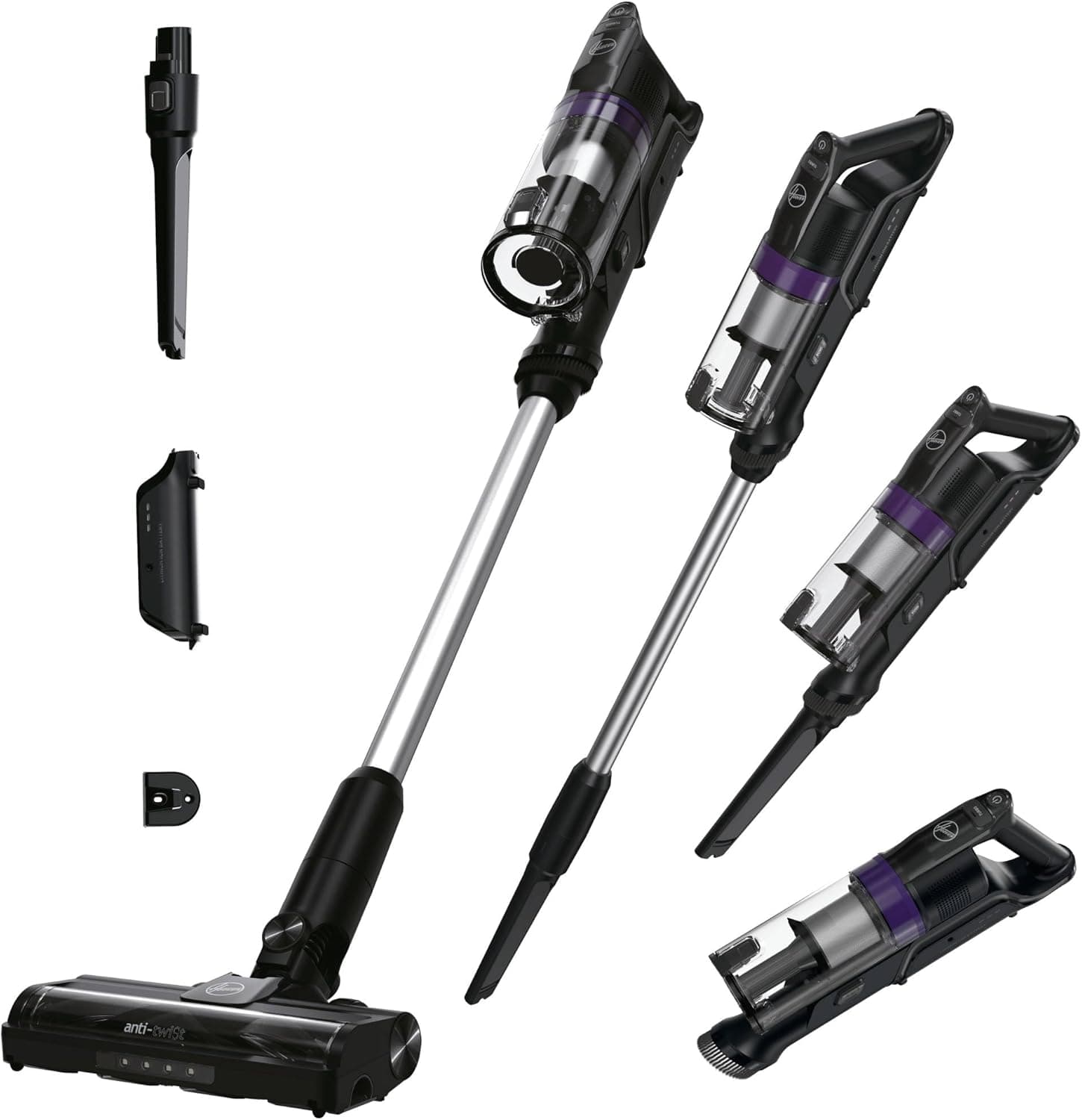 Hoover HF1 Plus Powerful Lightweight Cordless Broom Vacuum Cleaner, 165 W, Anti-tangle Brush, Multi-Floor LED Lighting, Turbo Mode, 1 Click Empty, Removable Battery, Parking Position HF1PZ10H