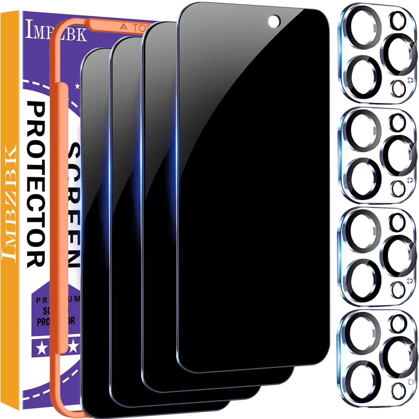 IMBZBK 4 Pieces Tempered Glass Protection for iPhone 15 Pro Screen Anti Spy Glass Accessory Case Friendly 4 Pieces Protection Camera Lens Rear Camera 6.1 Inches