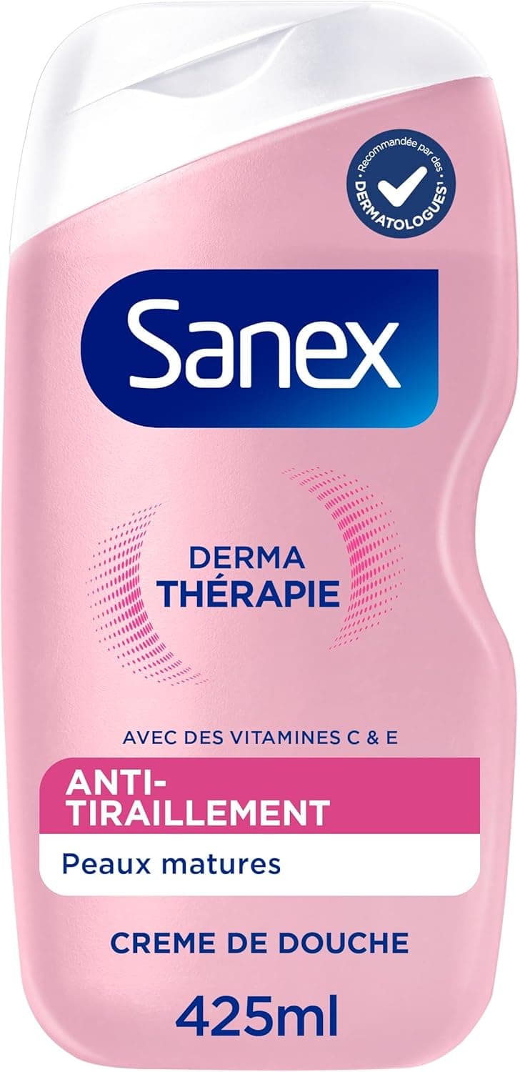 Sanex SANEX Derma Thérapie Crème de douche anti-tiraillements | peaux matures |*aide à réparer les peaux squameuses et à réduire les tiraillements|complexe d’acides aminés breveté et vitamines C et E- 425ML