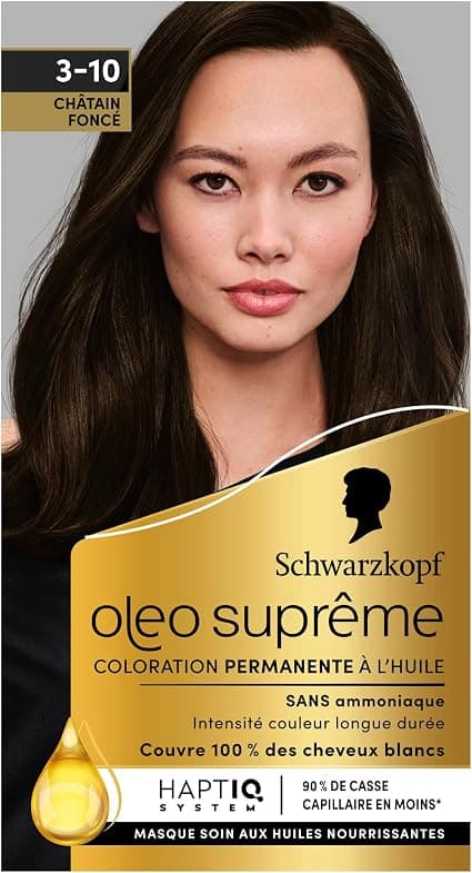 Schwarzkopf – Oleo Supreme – Permanent Oil Colour – Long-Lasting Colour and Shine – Ammonia-Free – 100% White Coverage – HaptIQ System – Dark Brown 3-10 - Image 1