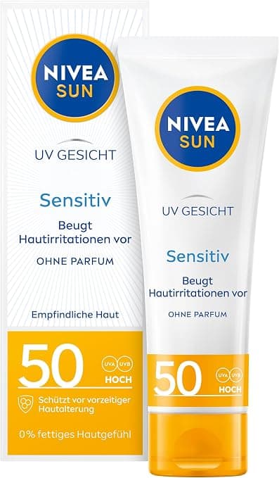 Nivea Sun Crème solaire UV visage sensible 50 ml pour peaux sensibles Apaise les irritations de la peau - Image 1