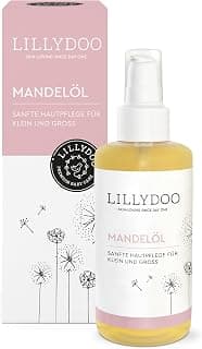 LILLYDOO Huile bébé sans parfum, 99% huile d’amande pure pressée à froid, vitamine E, soins naturels véganes, certifiée Dermatest "très bien", flacon en verre haut de gamme (100 ml)