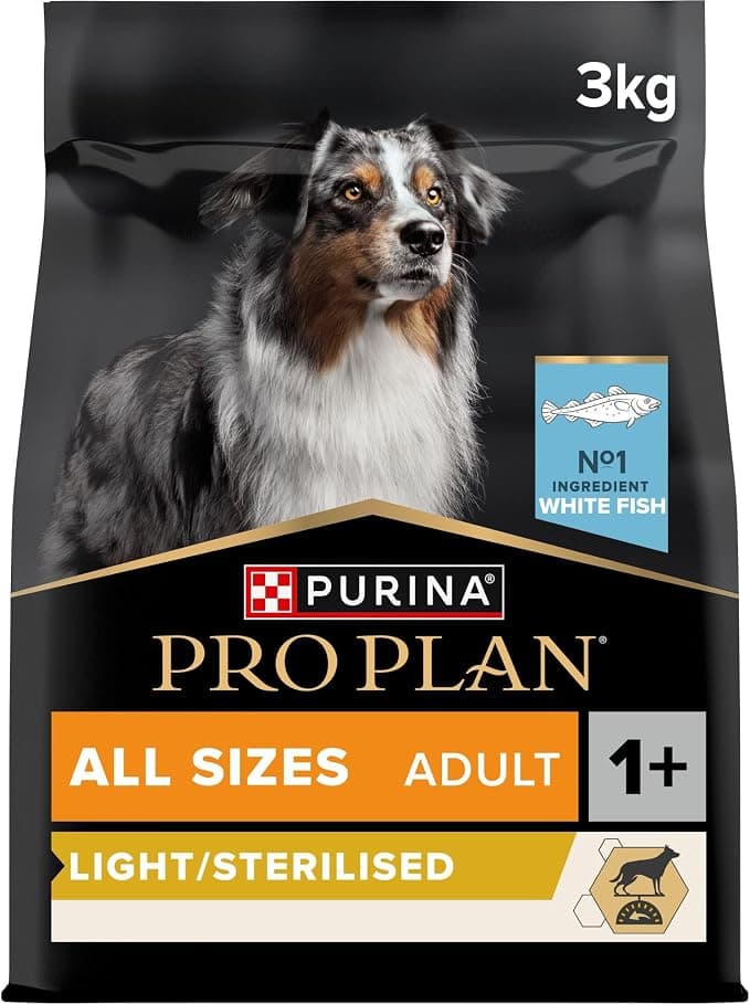 PURINA Pro Plan | Light/Sterilised | Adult Dog | All Sizes | Protein Dry Food | White Fish | Promotes Weight Management | Bag | 3 kg - Image 1