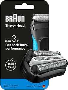 Braun Original Series 3+ 32B Men's Electric Shaver Head, Replacement Part for Close Shaving, 2 Grid Blades for Shaving and Central Trimmer, Official Replacement Element