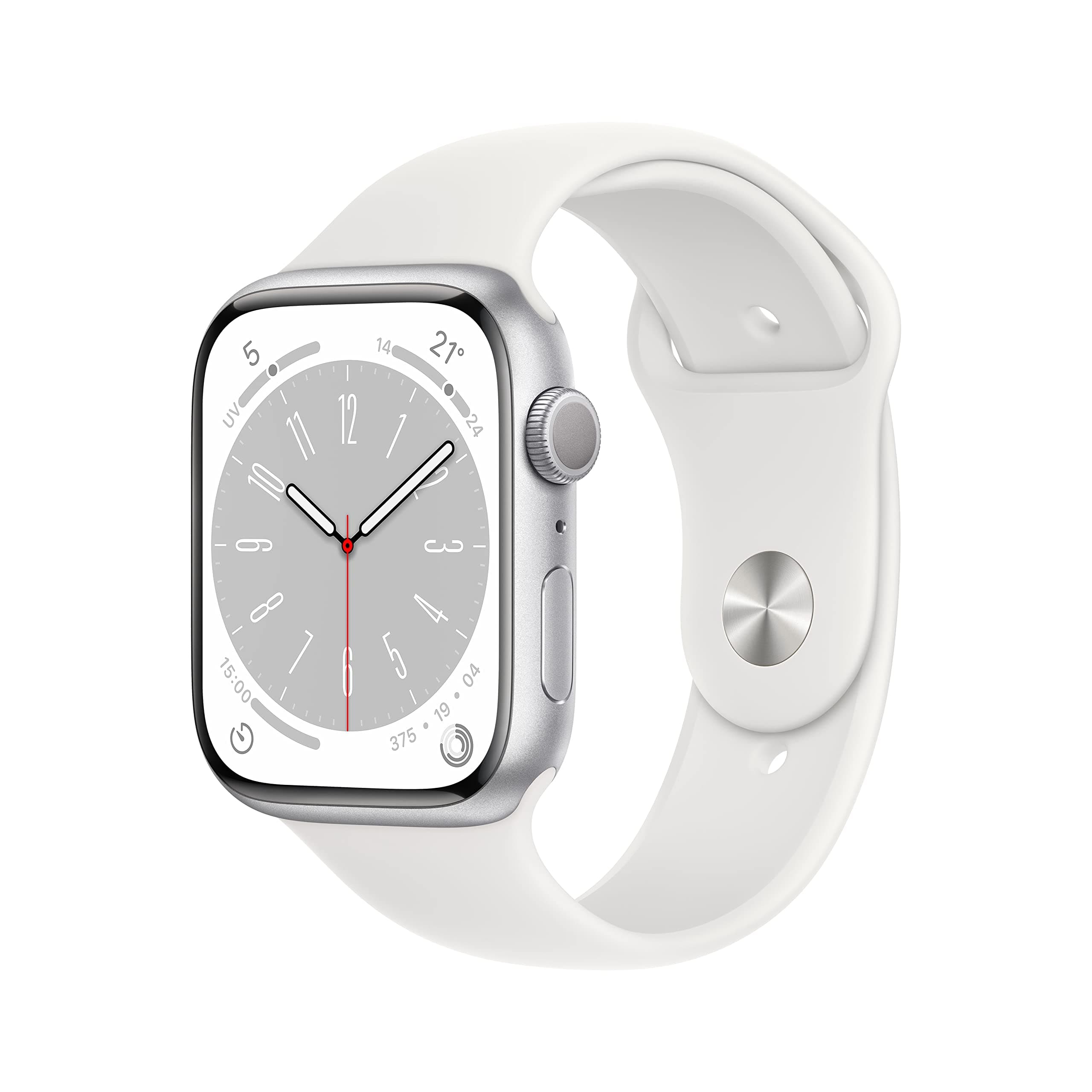 Apple Apple Watch Series 8 (GPS, 45mm) - Silver Aluminum Case with White Sport Strap - Regular (Refurbished)