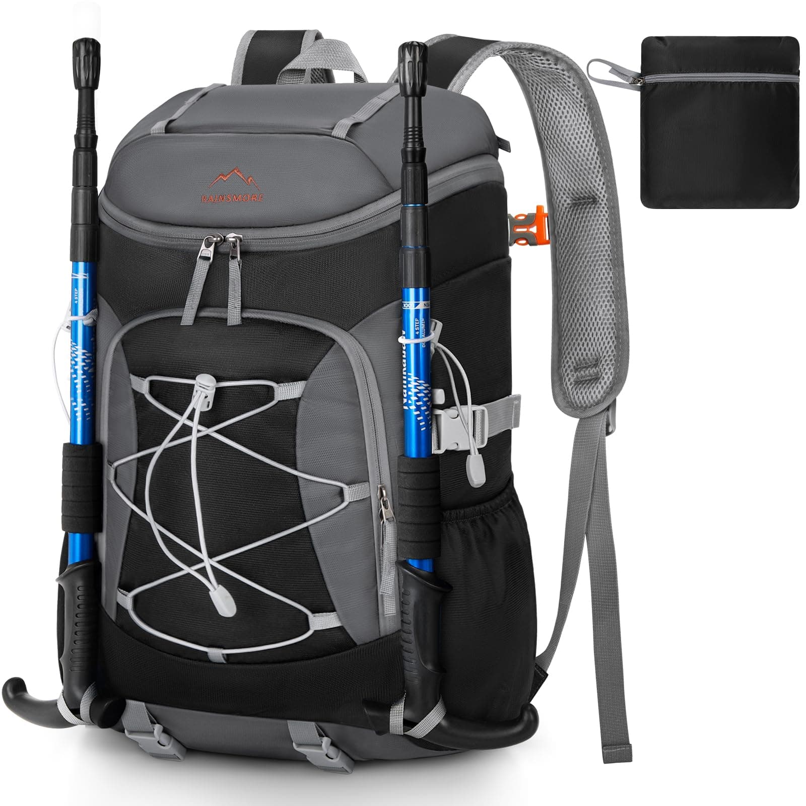 Trek RAINSMORE Hiking Backpack 40L Ultralight Foldable Backpack Men Women Waterproof Large Travel Backpack for Trekking Sport Camping, Black, Travel