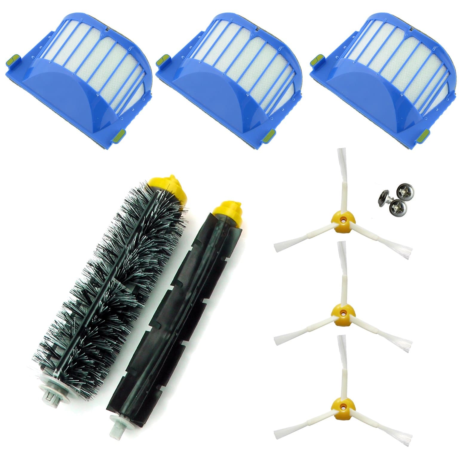 Asp-Robot® Replacement Kit for Roomba 600/610/620/621/630/650/651/655/660/661/PET Robot Vacuum Cleaner with 3 AeroVac Filters, 3 Blades Brushes, 1 Center Brush, 1 Center Roller and Accessories - Image 1