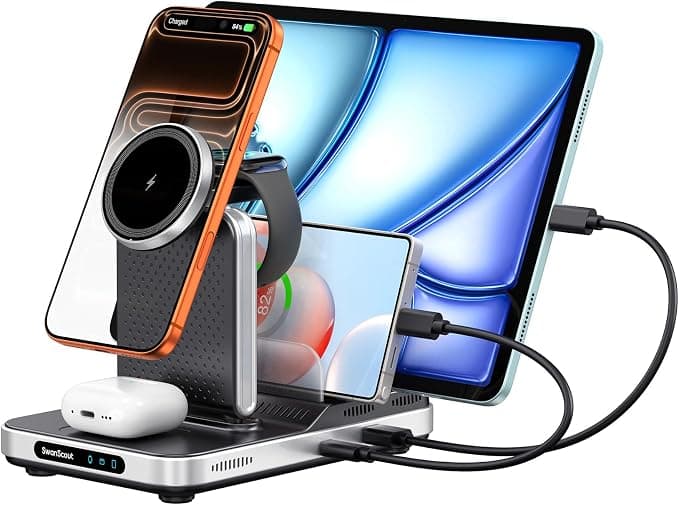 SwanScout Induction Charger for iPhone, 5 in 1 Charging Station for iPhone Air/17/16/15/14/13, Wireless Charger for Apple Watch Ultra 3/11/10/9, for AirPods/iPad/Tablet/Switch, SwanScout 901M - Image 1