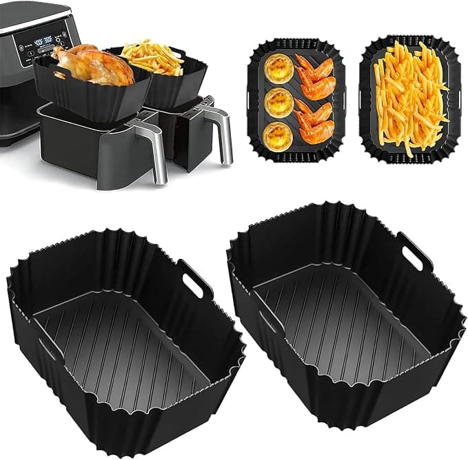 HONYAO Air Fryer Accessory for Ninja Foodi Dual Zone, 2 Pieces Silicone Air Fryer Mould Compatible with Ninja AF300EU, AF400EU, AF451EU and Other Dual Zone Air Fryer 7.6-10L - Image 1