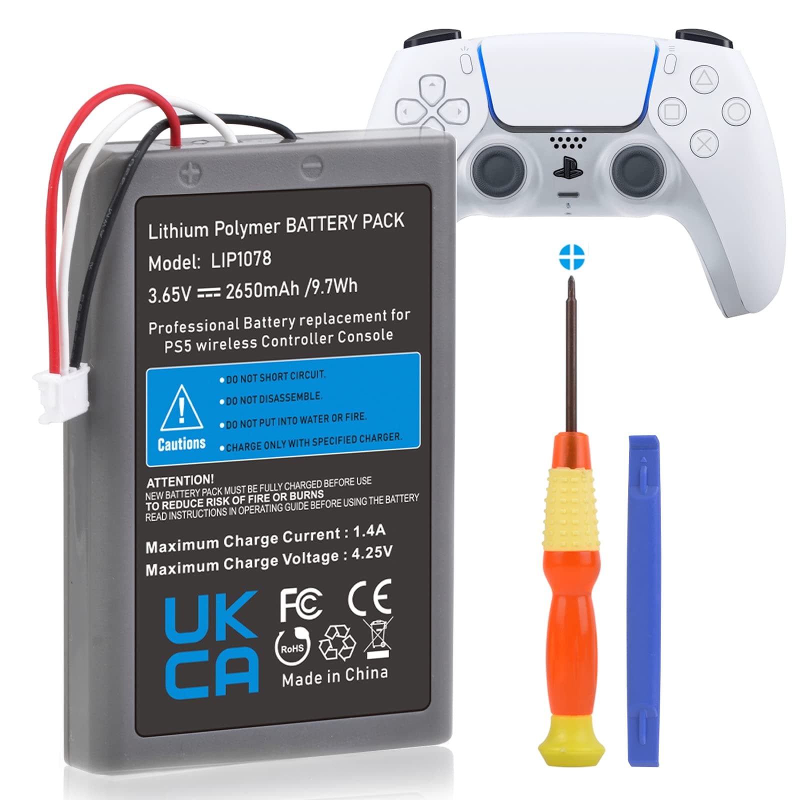 Hisewen LIP1708 PS5 Controller Replacement Battery 2650mAh for Sony PlayStation 5 DualSense CFI-ZCT1W Wireless Controller
