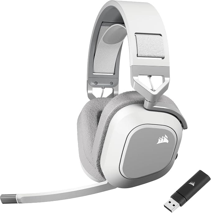 Corsair HS80 Max Wireless Multiplatform Gaming Headset with Bluetooth - Dolby Atmos - Professional Quality Microphone - iCUE Compatible - PC, Mac, PS5, PS4, Switch, Mobile - White - Image 1