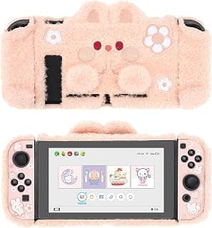 Nintendo GeekShare Coque de protection en peluche mignonne compatible avec Nintendo Switch et Joy Con - Absorption des chocs et anti-rayures - Lapin en peluche