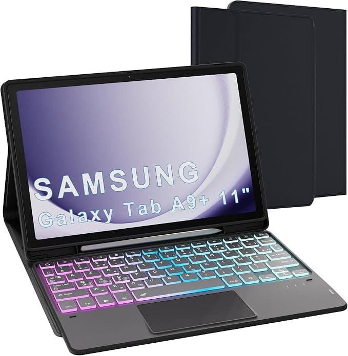 For Samsung Galaxy Tab A9+ 11 inch Case with Detachable Keyboard - French AZERTY, 3 Zone 7 Colors DIY Backlit Keyboard Keyboard Case with Touchpad - Keyboard Case for Galaxy Tab A9 Plus 11 inch 2023 - Image 1