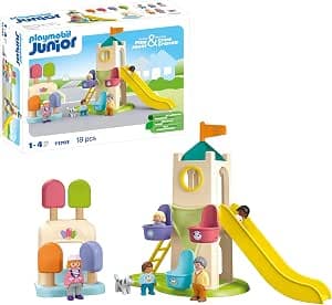 Playmobil 71703 Junior: Play area with giant slide - Includes ice stand, slide and Ferris wheel - Toy made from plant based material - From 12 months