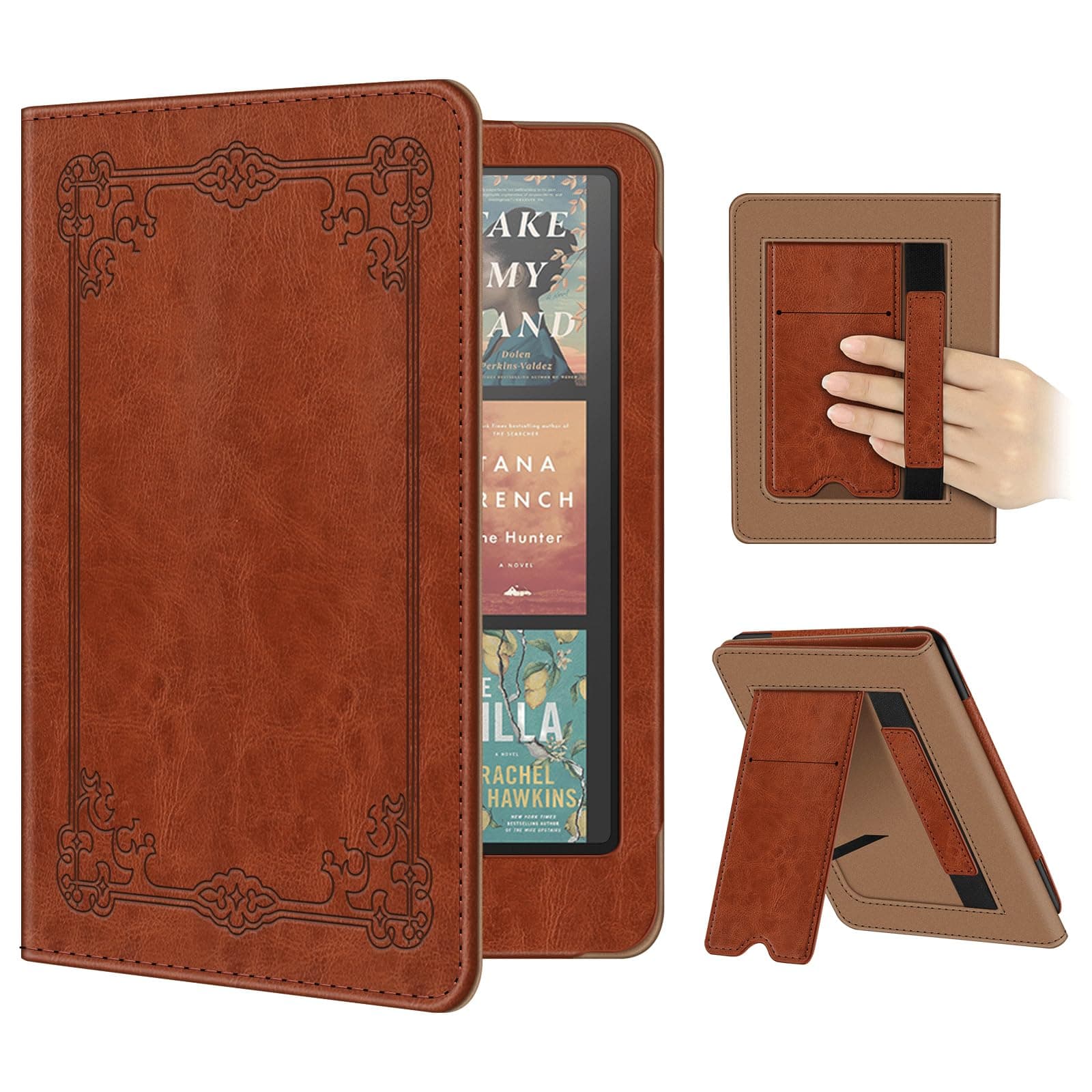 FINTIE Case for 7 inch Kindle Paperwhite (12th Generation, 2024) and Kindle Colorsoft (1st Generation, 2025/2024), Case with Kickstand, Card Compartment & Hand Strap, Vintage Brown - Image 1