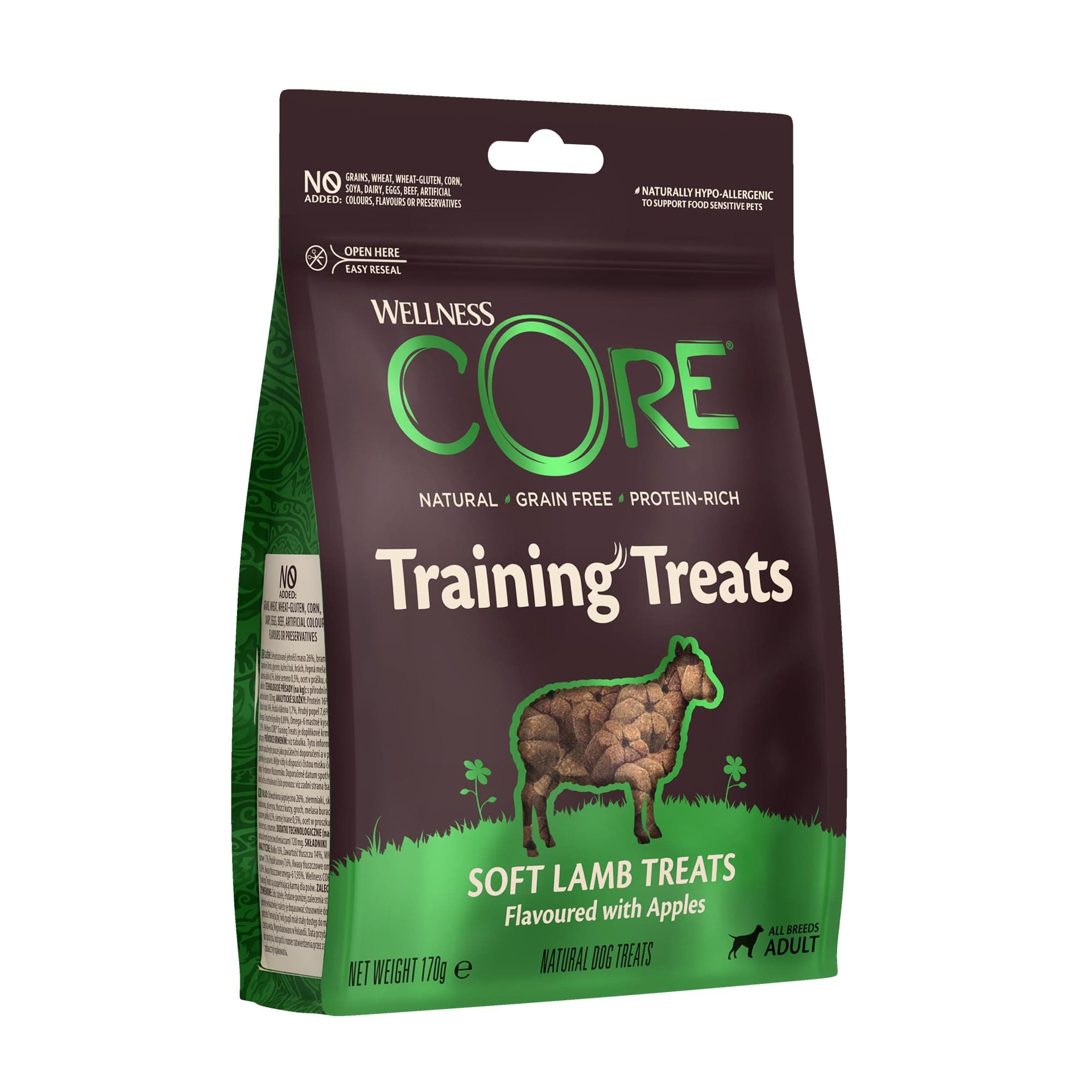 Wellness CORE Training Treats 170 g, Lamb/Apples - Grain Free, Natural, Hypoallergenic, High Protein, High Meat, Perfect for Learning