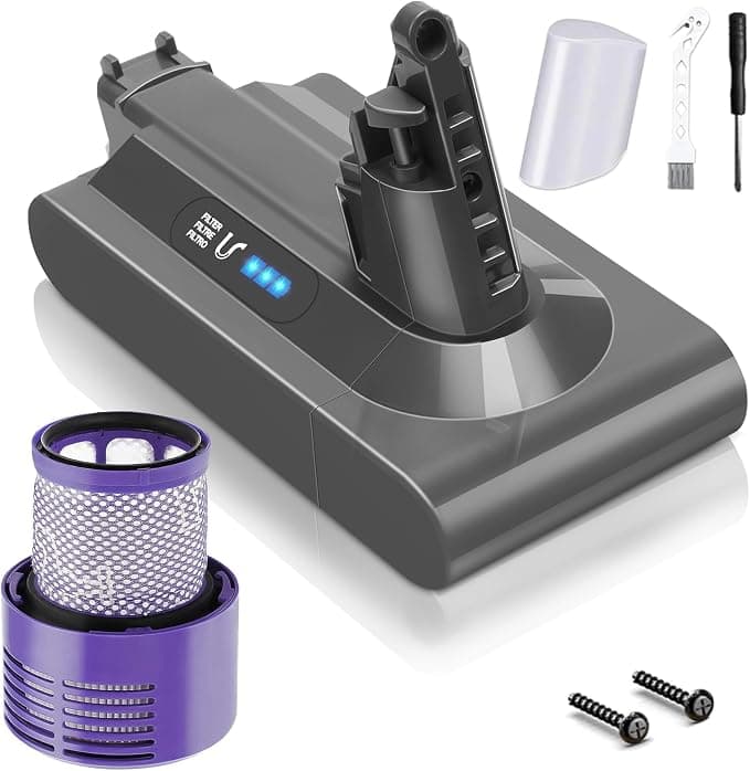 Waitley V10 6000mAh for Dyson V10 SV12 Replacement Battery for Dyson V10 Absolute Animal Cyclone Motorhead Total Clean SV12 Vacuum Cleaner + 1 Filter - Image 1