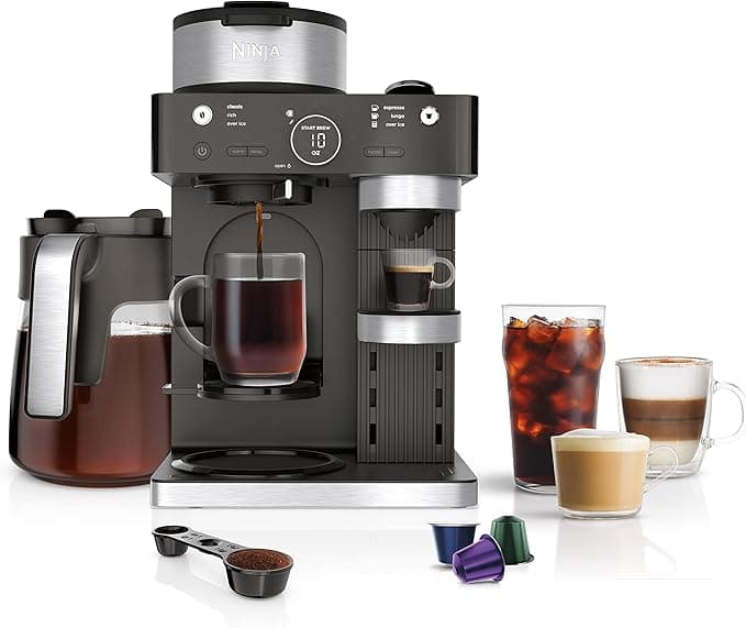 Ninja CFN601 Espresso Machine, Coffee & Barista System, 3 Styles of Espresso Brew, Compatible with Nespresso Capsules and Single Serve Coffee, Built-in Frother, Espresso Machine, Cappuccino and