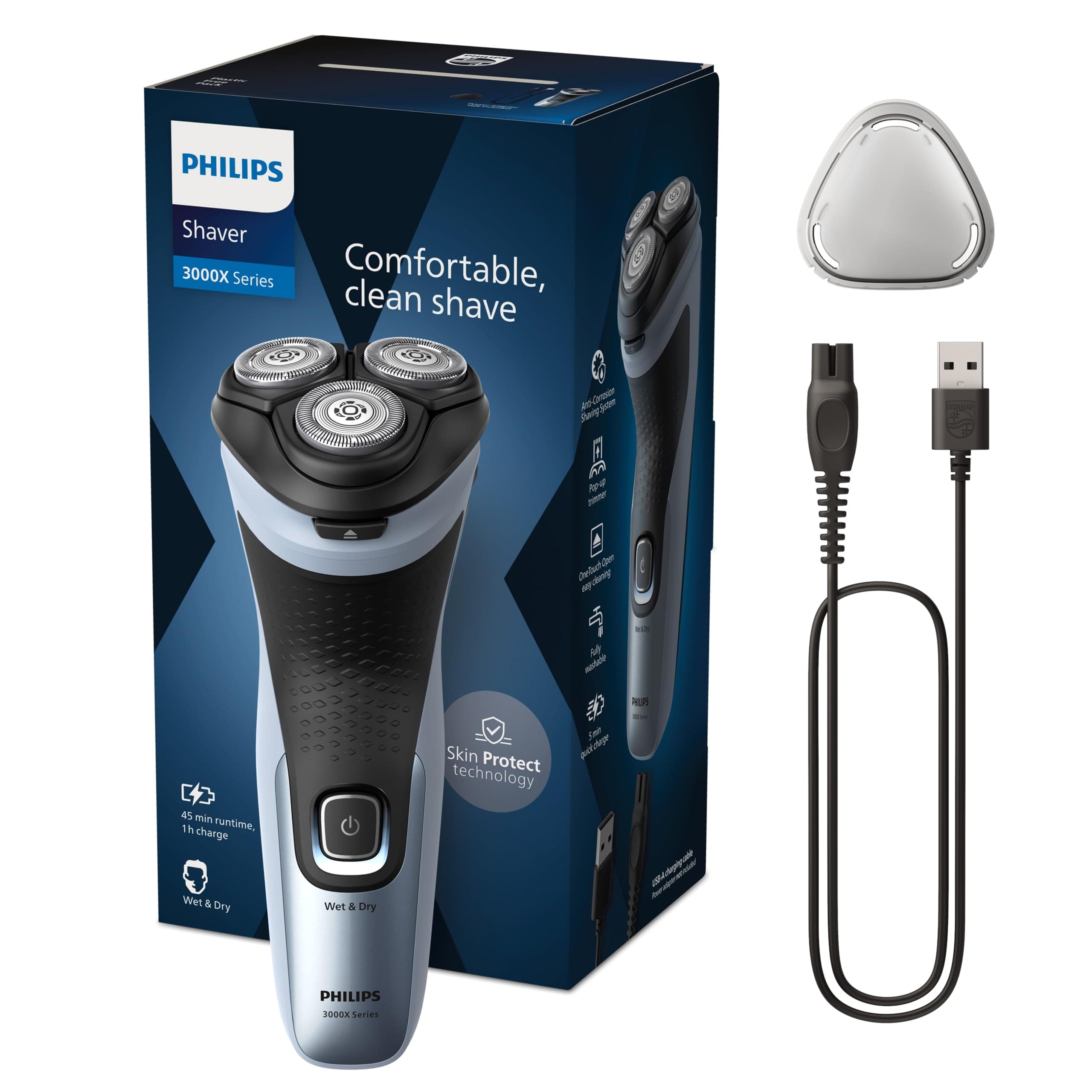 Philips Electric Shaver Series 3000x - rasoir électrique Wet & Dry pour hommes, couleur Bleu céleste, technologie SkinProtect, tondeuse rétractable, rasoir ergonomique pour hommes (modèle X3053/00) - Image 9