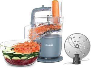 Kenwood MultiPro Go FDP22.​130GY Compact Food Processor 30cm High Kitchen Processor for Cutting, Grating, Mixing and Kneading Dough, with Express Serve in Pan, 1.3 L Container, 650W, Blue