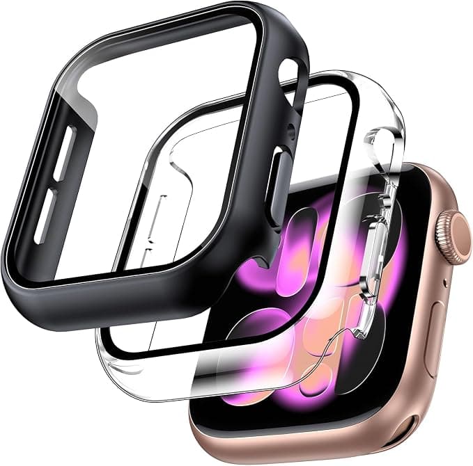 TOCOL 2-Piece Case for Apple Watch Series 11/10 42 mm, Built-in Tempered Glass Screen Protector Full Coverage, Sensitive Touch, Anti-Bubble, Shockproof, Clear/Black - Image 1