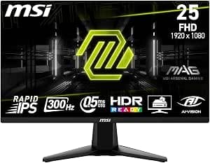 MSI MAG 255XF 24.5" FHD Gaming Monitor – Rapid IPS Panel 1920 x 1080, 300 Hz / 0.5 ms, 120% sRGB, Borderless Design, HDR Ready, DisplayPort 1.4, HDMI 2.0b (FHD at 240 Hz)