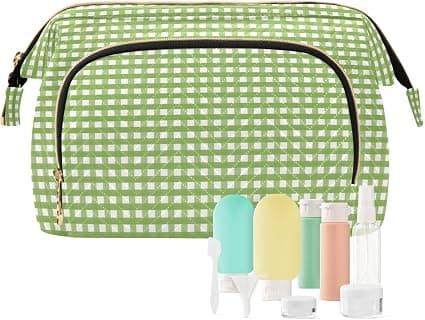 FRODOTGV Trousse de maquillage de voyage avec motif vichy vert, Vichy vert, 1 Size