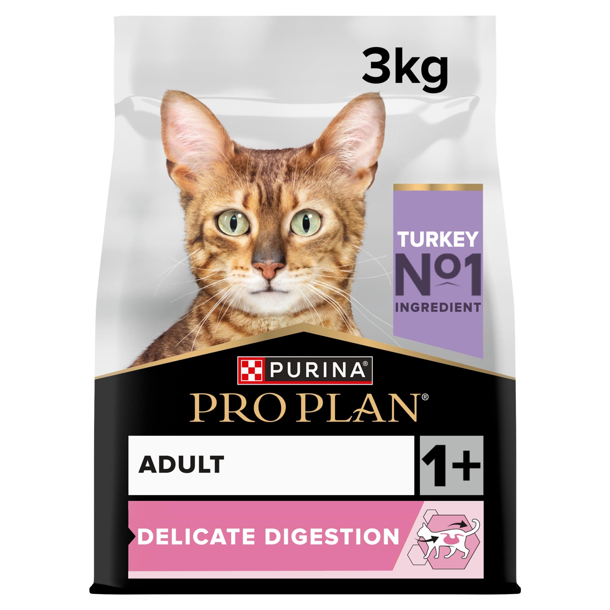 Purina PRO PLAN | Adult DELICATE DIGESTION | Complete Food for Adult Cats | Promotes a Healthy Digestive System | Dry Food | Turkey | Bag | 3 kg - Image 2