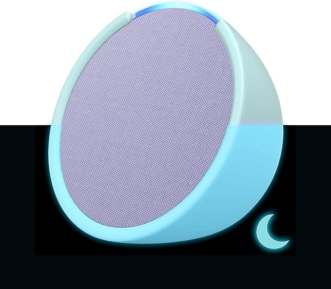 Echo Pop | Enceinte connectée Bluetooth compacte au son riche, avec Alexa | Lavande+ housse « Made for Amazon » pour Echo Pop (Modèle 2023), Brillant dans le noir