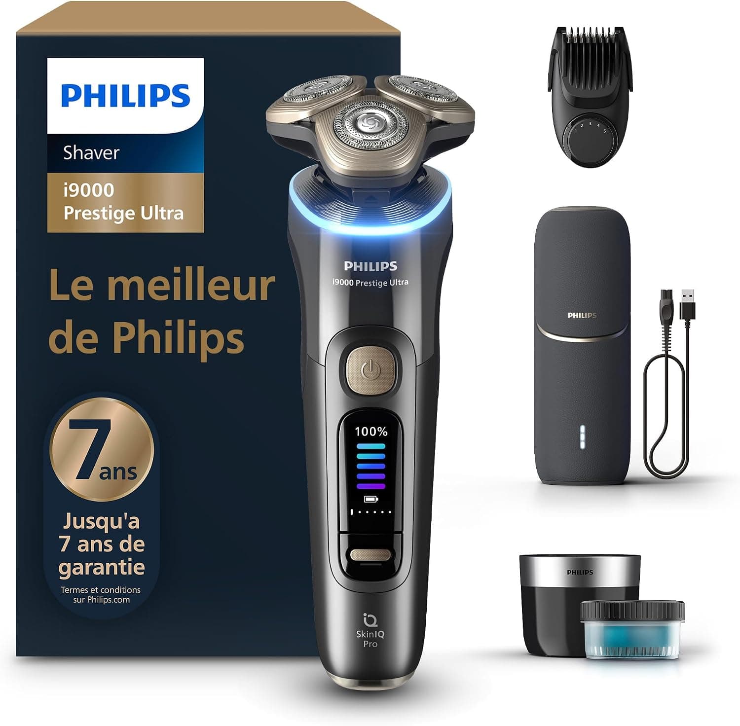Philips Rasoir i9000 Prestige Ultra, rasoir électrique 100% étanche, technologie Skin IQ Pro, système Triple Lift & Cut, lames de précision NanoTech rotatives à 360°, 5 modes de rasage, XP9402/46 - Image 1
