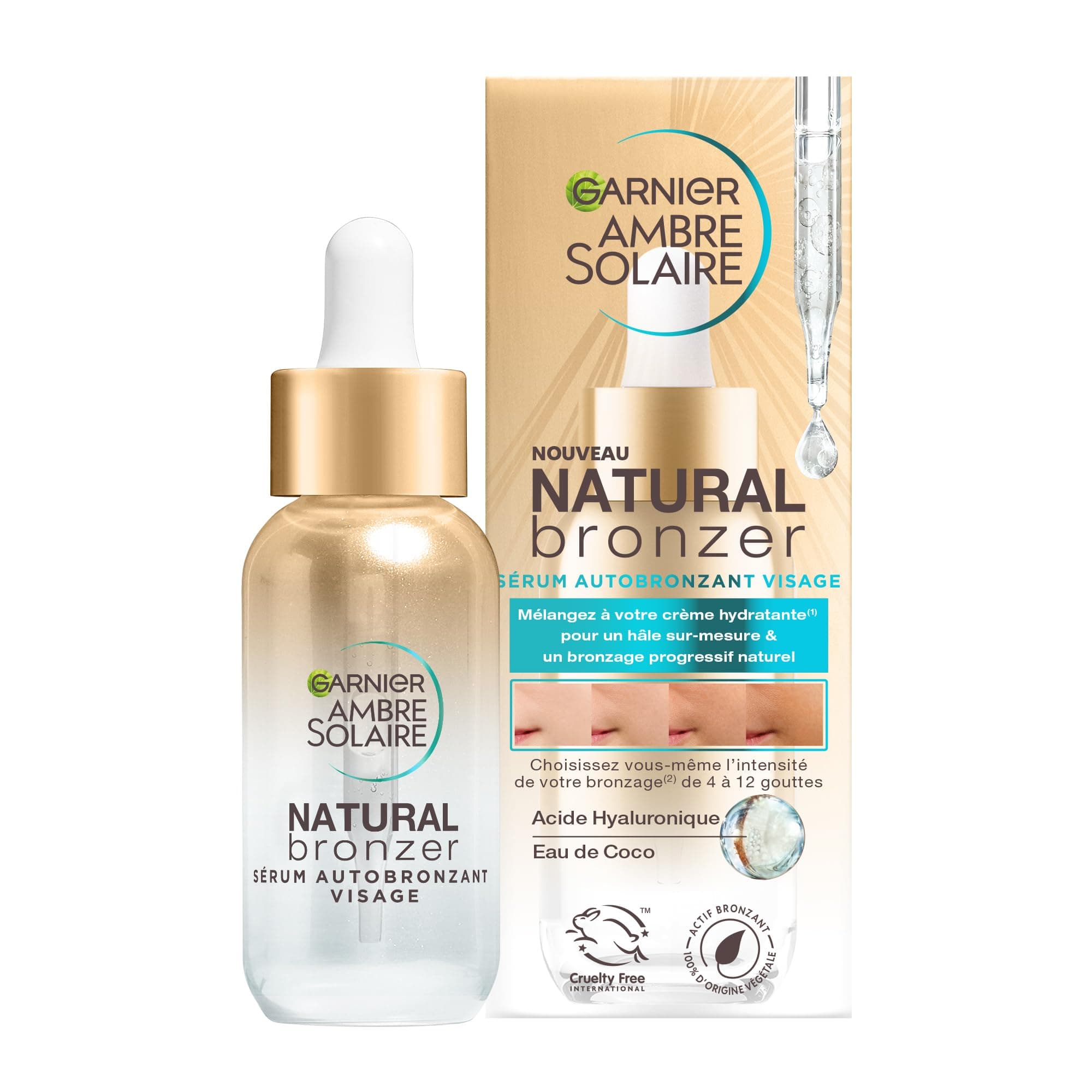 Garnier Ambre Solaire - Hydrating Self-Tanning Face Serum - Progressive & Tailor-made Tan - Coconut Water & Hyaluronic Acid - For All Skin Types - Natural Bronzer - 30 ml - Image 1