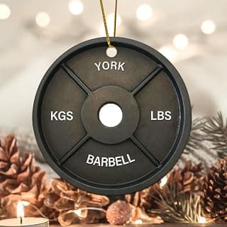 York Christmas Ornamental Round Dumbbells Weight Plates Holiday Gift Keepsake Gym Muscle Building 3.25" with Gold String Birthday Gift for Friend