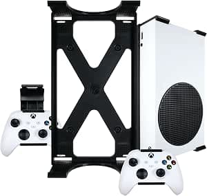 Q-View Xbox Series S Wall Mount & Controllers - Mounts securely under desk - Signature X Design - Screws and Fixings Included - UK Made - Plastic - Black