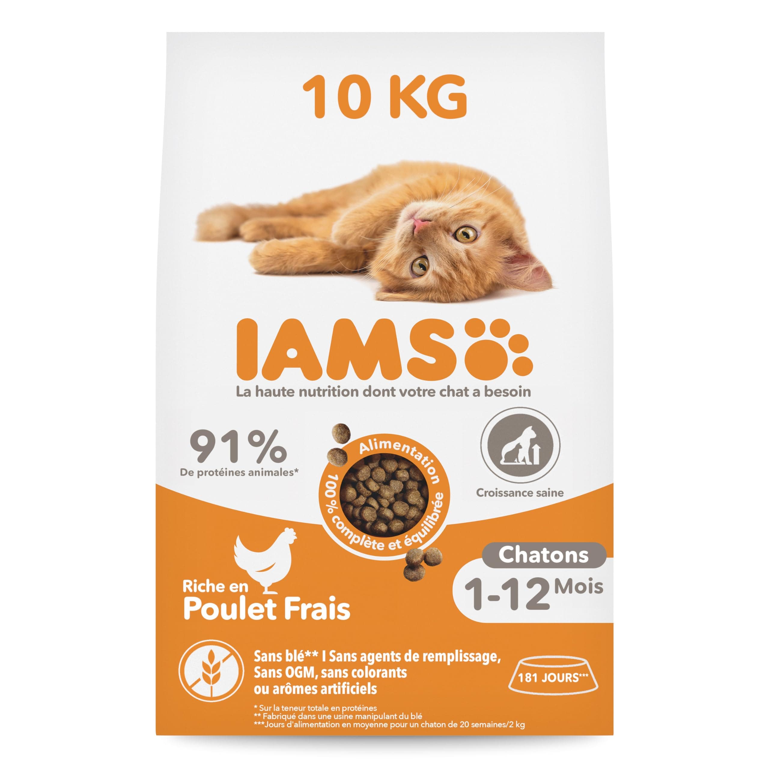IAMS Vitality - Croquettes Super Premium Chatons - savoureuses complètes équilibrées - Favorise Croissance et Vitalité - Au Poulet Frais – sans OGM Colorant arôme Artificiel - Sac refermable de 10 kg - Image 2